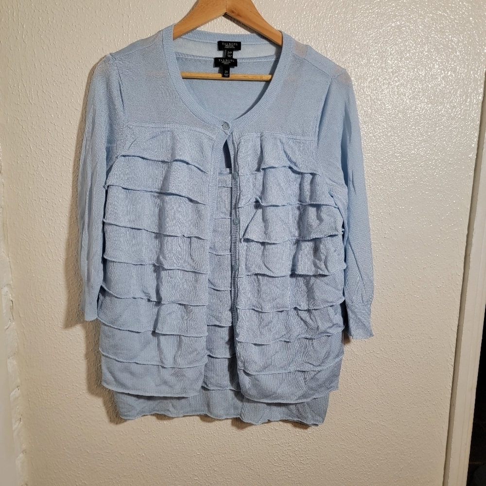 Talbots 2-Piece Ruffle Tank Shell Cardigan Bundle sz 2XP Light Blue Preppy Chic
